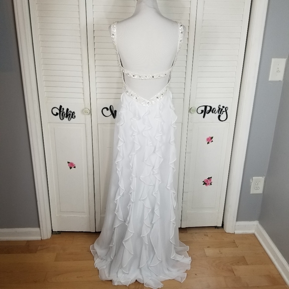 DB Studio beaded romantic white wedding gown silky chiffon - Picture 2 of 6